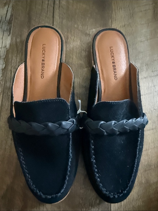 Lucky Brand Shoes - Lucky Brand Black Braided Suede Slide Mules Size 8.5